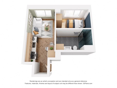 Floor plan for 1 bed, 1 bath, 392 sqft